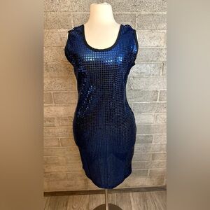 VTG Blue Sequin Party Dress – Sleeveless Disco Sparkle by Lerner Y2K